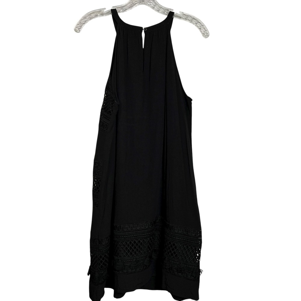 LOFT Black Halter Neck Crochet Lace Trim Tassel Dress Size Small Boho - Picture 11 of 11